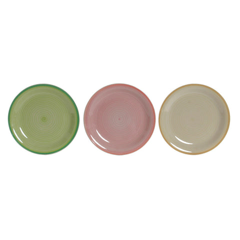 Plokščia lėkštė DKD Home Decor Pinkki Vihreä Okra Indai (26 x 26 x 3 cm) (3 pcs)