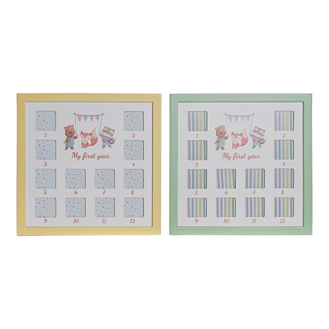 Kuvakehys DKD Home Decor My First Year Moninkertainen Puu MDF (2 pcs) (32 x 1.5 x 32 cm)