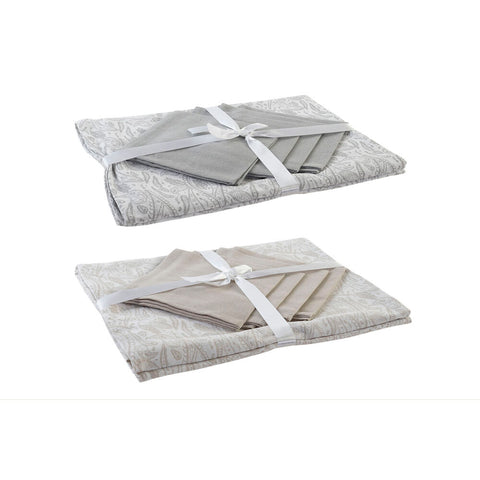 Pöytäliina ja lautasliinat DKD Home Decor Beige Puuvilla Valkoinen (150 x 150 x 0.5 cm) (36 x 35 x 0,5 cm) (2 pcs)