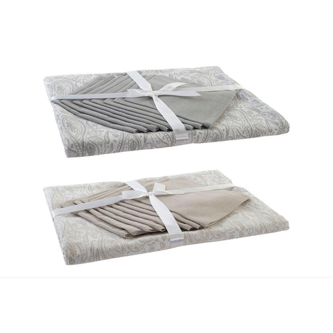 Pöytäliina ja lautasliinat DKD Home Decor Beige Puuvilla Valkoinen (25 x 26 x 0,5 cm) (150 x 250 x 0.5 cm) (2 pcs)